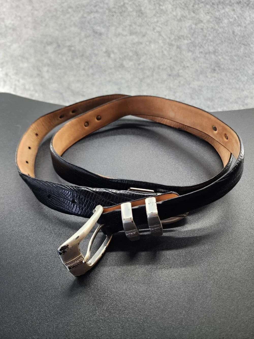 Genuine Italian Calfskin Leather Belt Mens 44 Black Golf 1